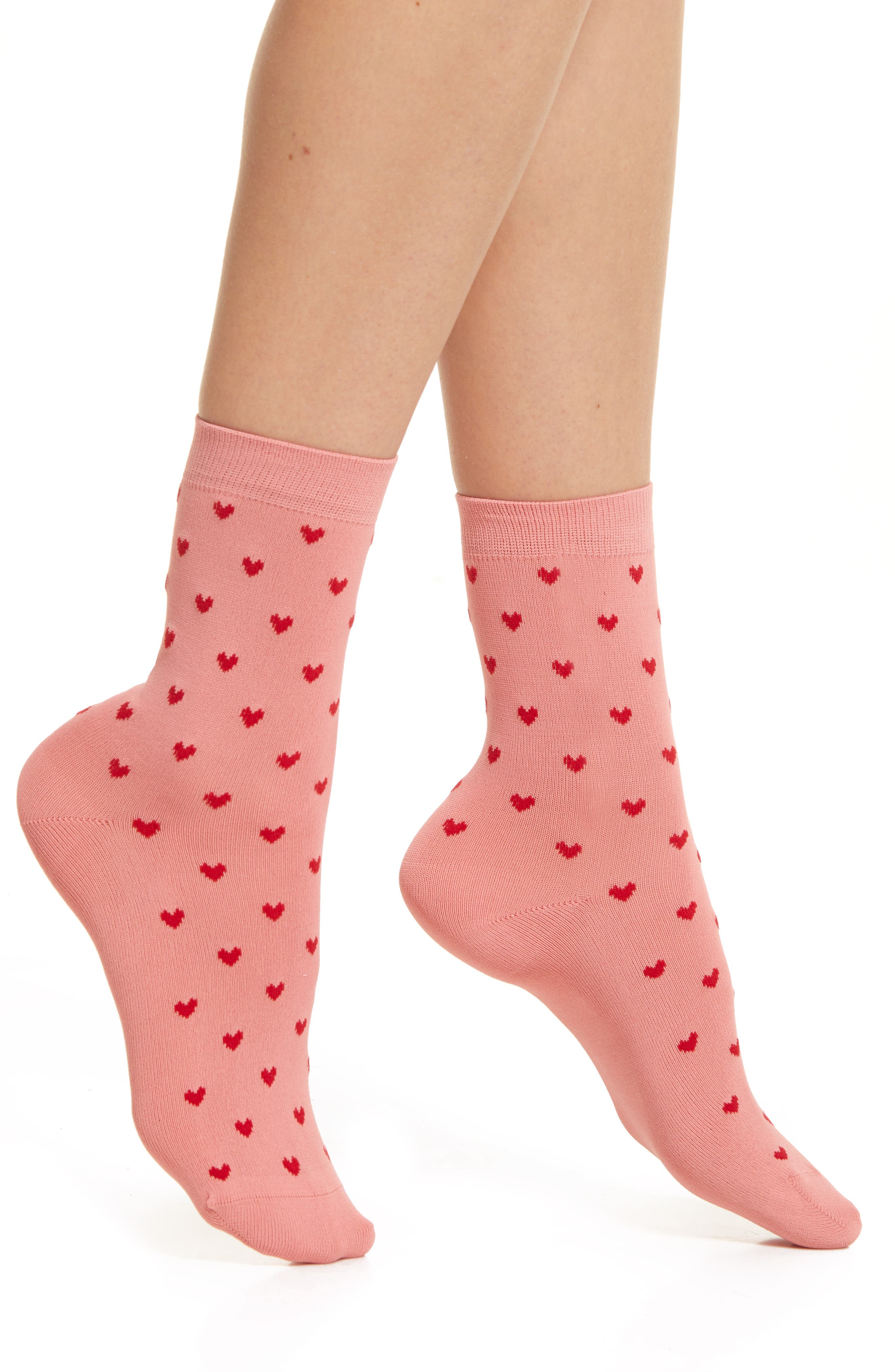 Pink Red Heart And White Greyhound Crew Sock Cotton Cute Solid Socks Womens’ 